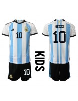 Argentina Lionel Messi #10 Domácí dres pro děti MS 2022 Krátký Rukáv (+ trenýrky)
